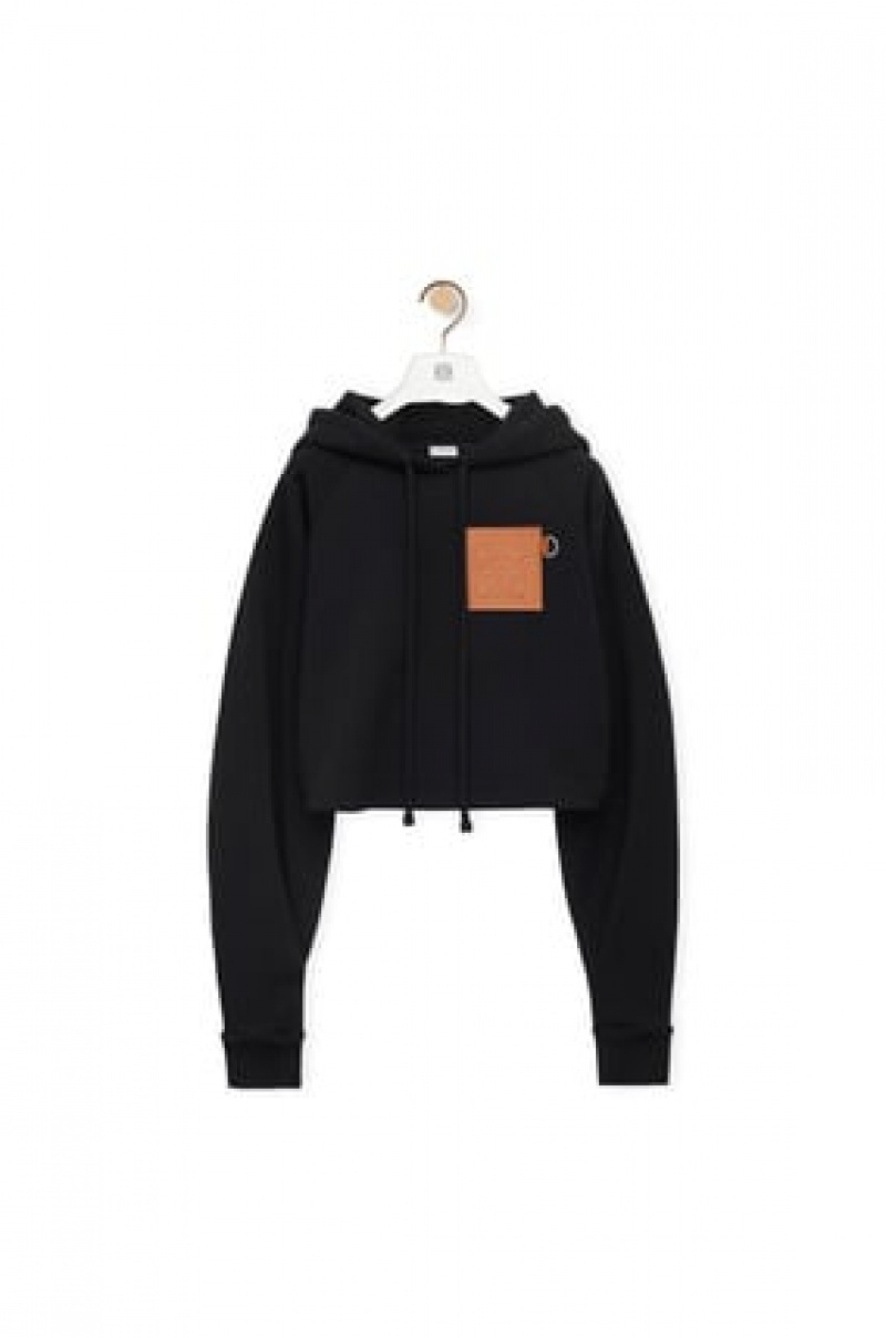 Sudadera con Capucha Loewe Anagram cropped hoodie in cotton Mujer Negras | 469WHTFZK