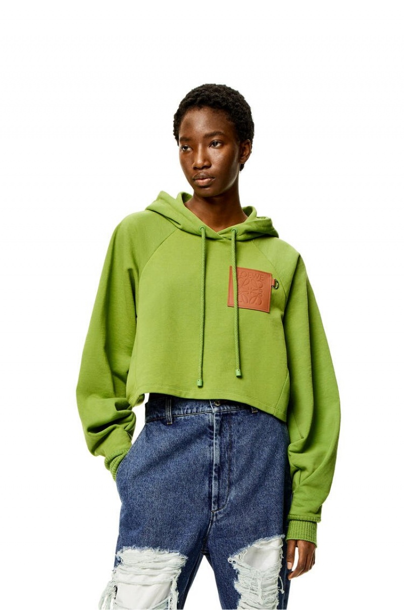 Sudadera con Capucha Loewe Anagram cropped hoodie in cotton Mujer Verde | 482YVJQKB