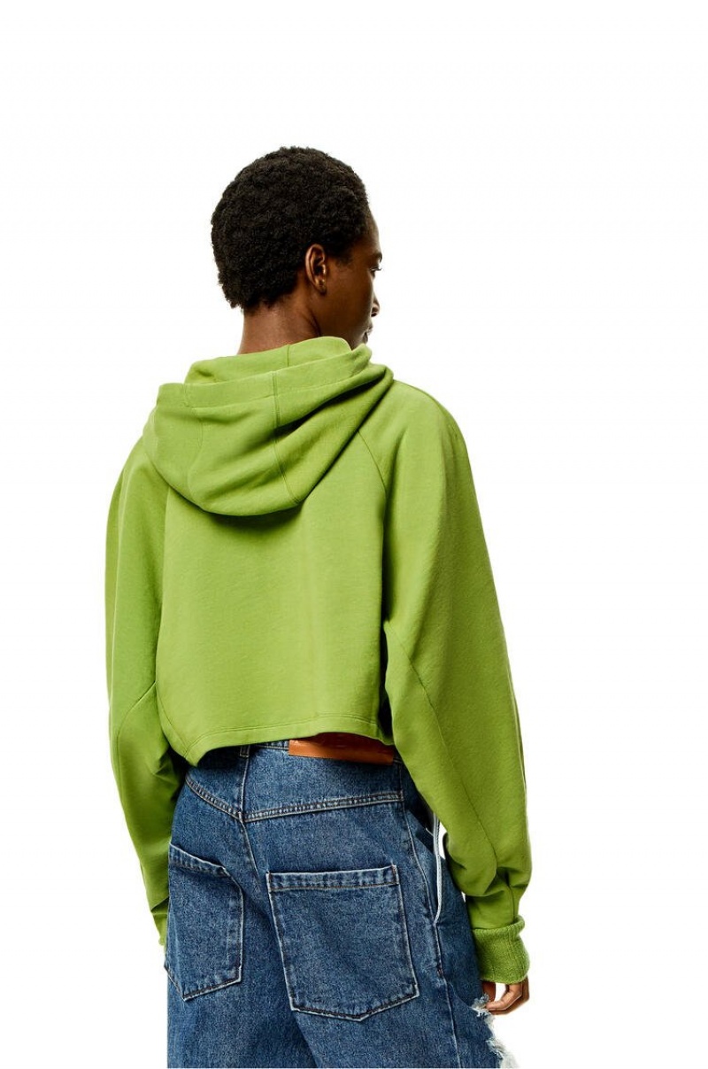 Sudadera con Capucha Loewe Anagram cropped hoodie in cotton Mujer Verde | 482YVJQKB