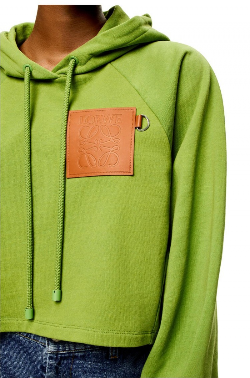 Sudadera con Capucha Loewe Anagram cropped hoodie in cotton Mujer Verde | 482YVJQKB