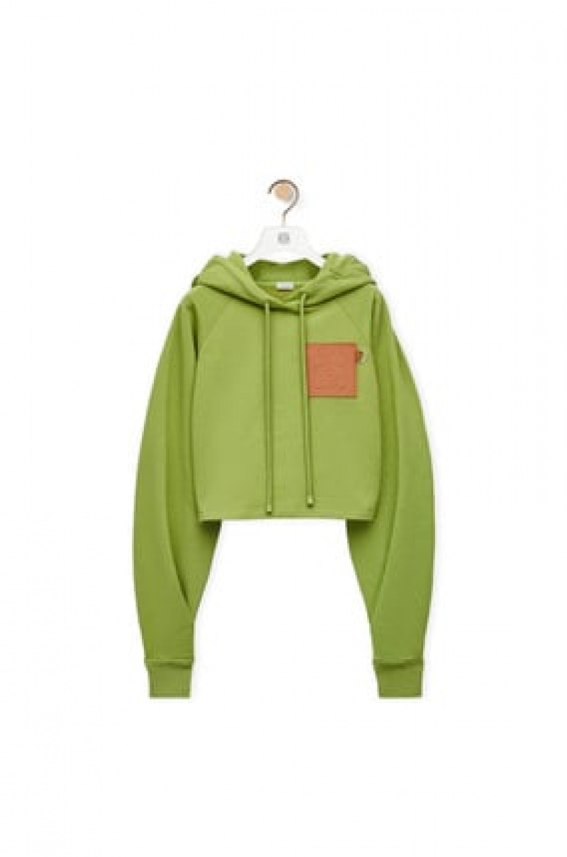 Sudadera con Capucha Loewe Anagram cropped hoodie in cotton Mujer Verde | 482YVJQKB