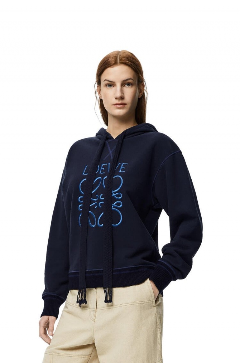 Sudadera con Capucha Loewe Anagram hoodie in cotton Mujer Azul Marino Azules | 571QUZBSN