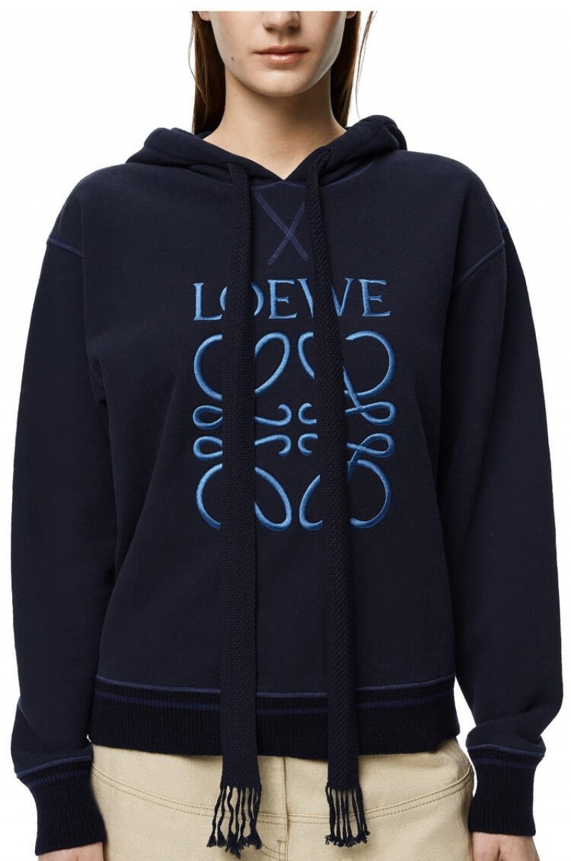 Sudadera con Capucha Loewe Anagram hoodie in cotton Mujer Azul Marino Azules | 571QUZBSN