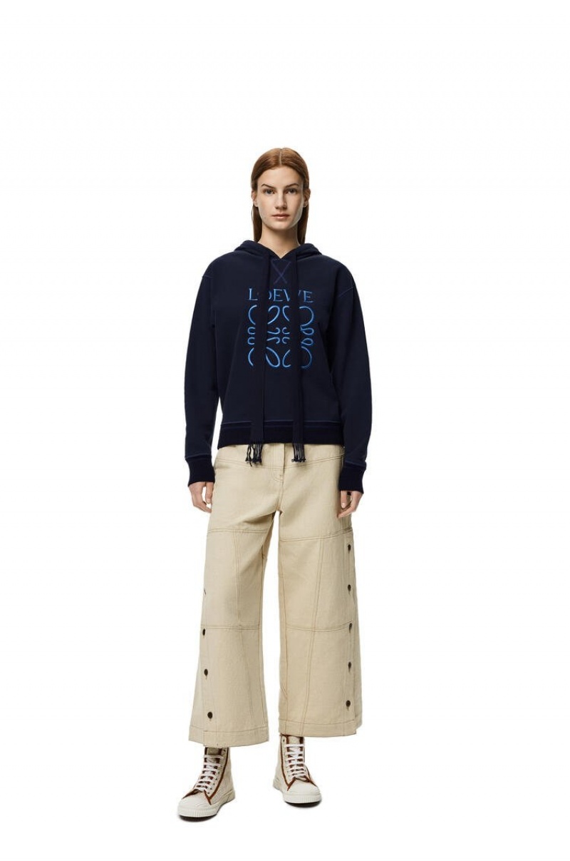 Sudadera con Capucha Loewe Anagram hoodie in cotton Mujer Azul Marino Azules | 571QUZBSN