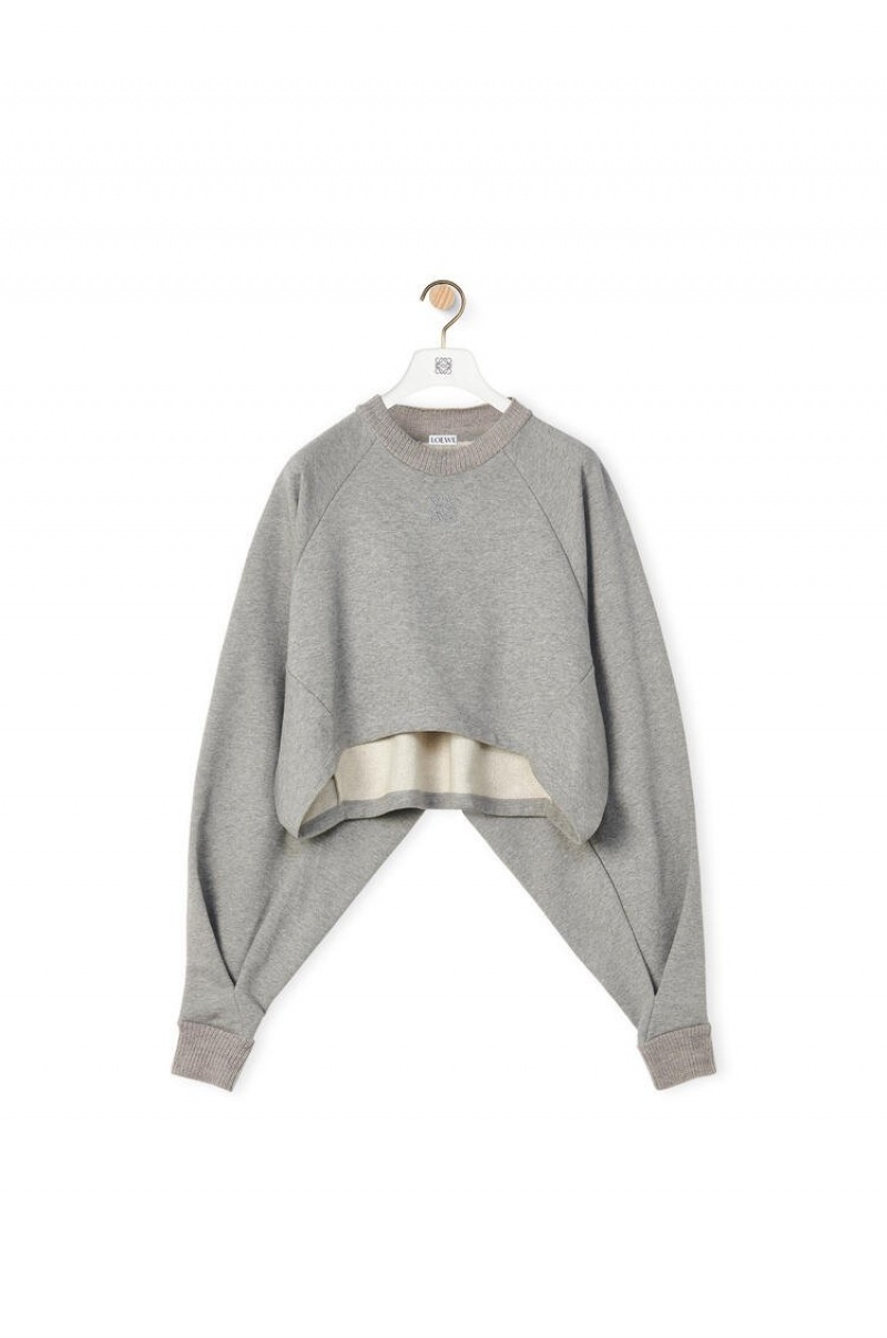 Sudaderas Loewe Anagram cropped sweatshirt in cotton Mujer Gris | 074PSKGCX