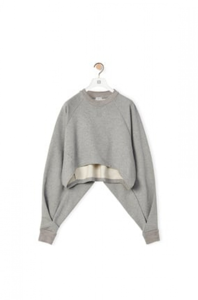 Sudaderas Loewe Anagram cropped sweatshirt in cotton Mujer Gris | 074PSKGCX