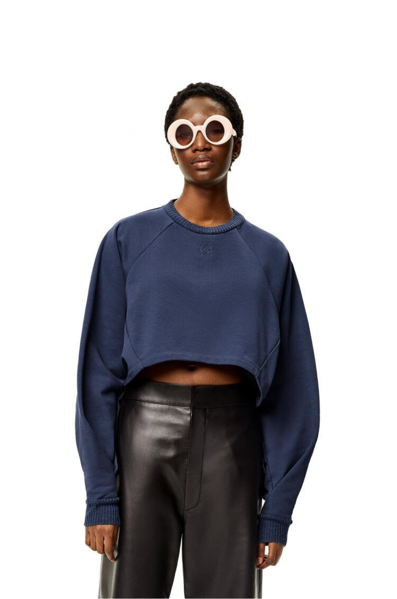 Sudaderas Loewe Anagram cropped sweatshirt in cotton Mujer Azules | 056BJQKND