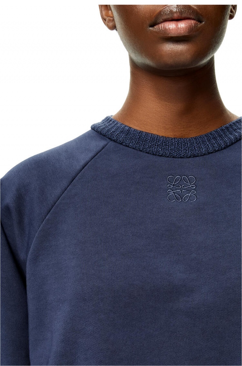 Sudaderas Loewe Anagram cropped sweatshirt in cotton Mujer Azules | 056BJQKND