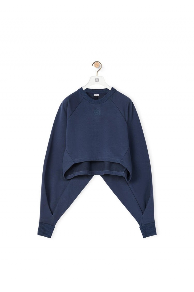 Sudaderas Loewe Anagram cropped sweatshirt in cotton Mujer Azules | 056BJQKND