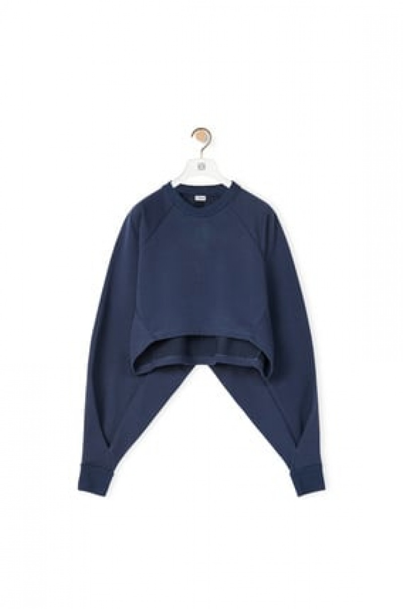 Sudaderas Loewe Anagram cropped sweatshirt in cotton Mujer Azules | 056BJQKND