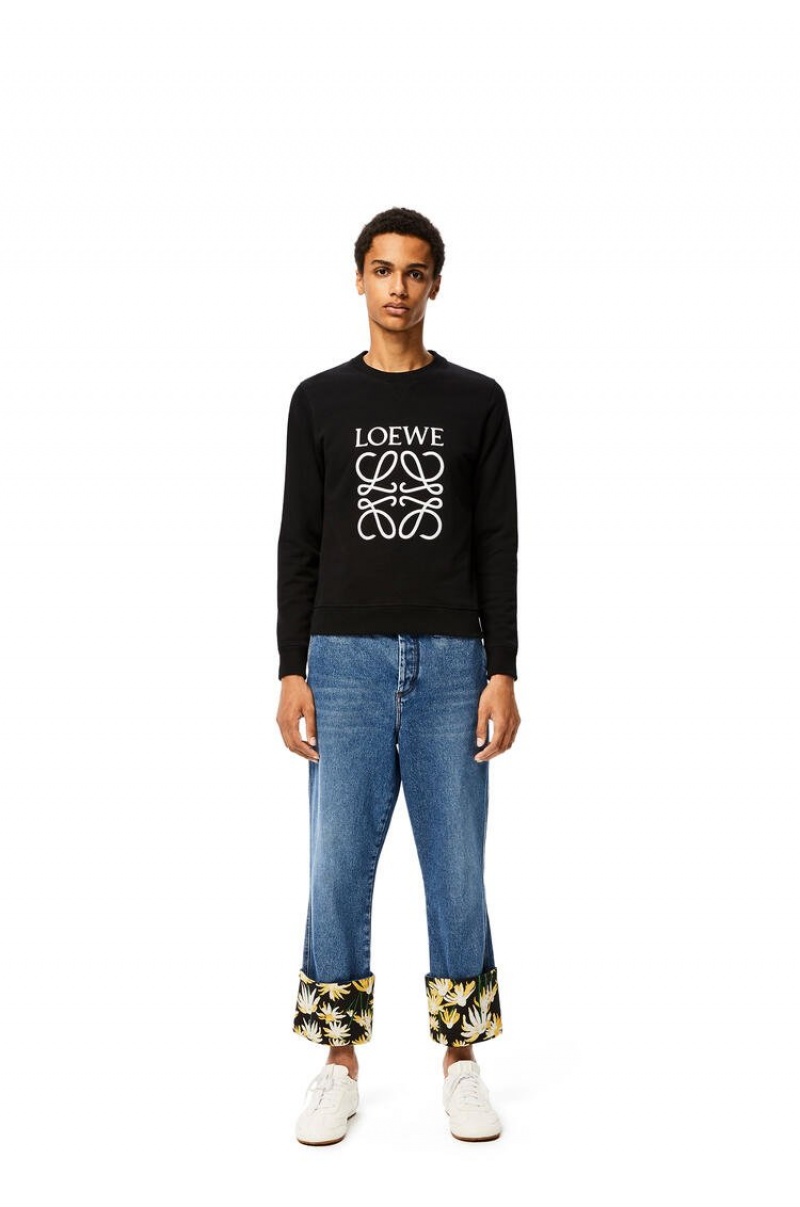 Sudaderas Loewe Anagram embroidered sweatshirt in cotton Hombre Negras | 375KXJFRW