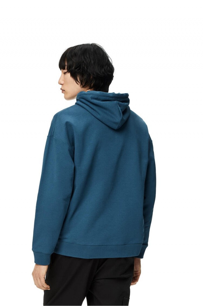 Sudaderas Loewe Anagram leather patch hoodie in cotton Hombre Petroleum | 785XJVKTY