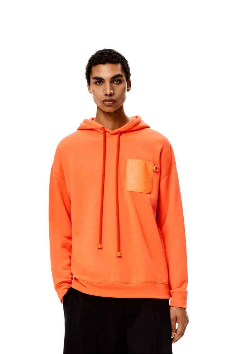 Sudaderas Loewe Anagram leather patch hoodie in cotton Hombre Naranjas | 748QPZONE