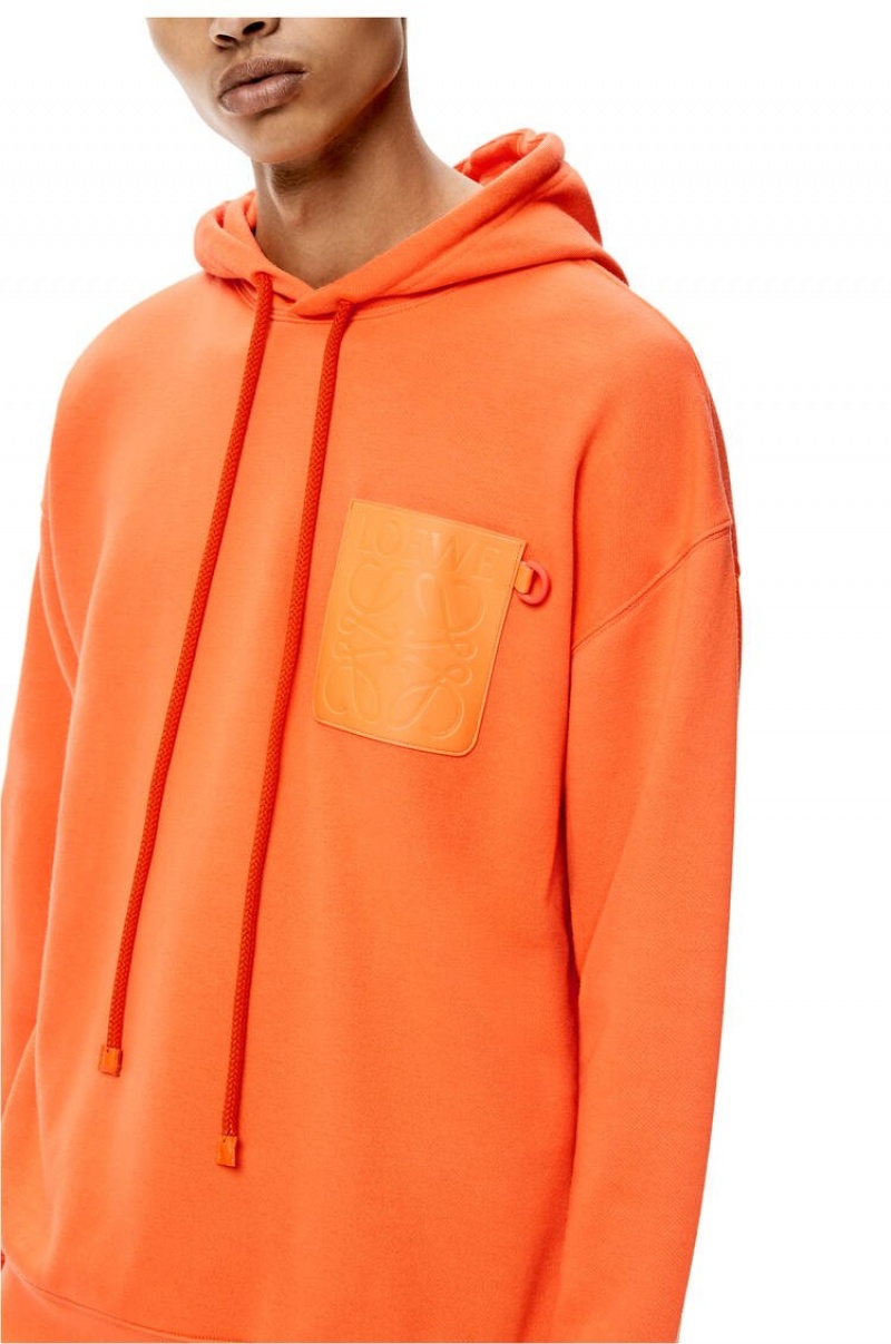 Sudaderas Loewe Anagram leather patch hoodie in cotton Hombre Naranjas | 748QPZONE