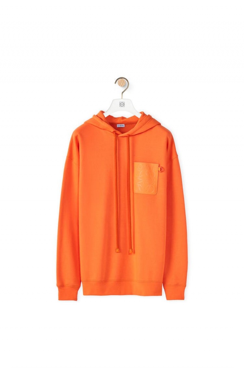 Sudaderas Loewe Anagram leather patch hoodie in cotton Hombre Naranjas | 748QPZONE