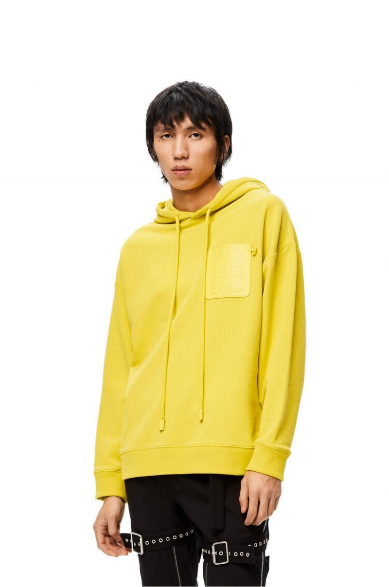 Sudaderas Loewe Anagram leather patch hoodie in cotton Hombre Amarillo | 198BRYWFD