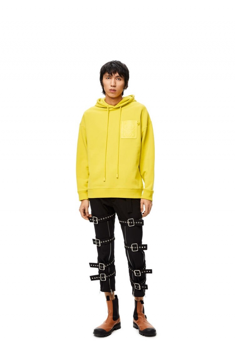 Sudaderas Loewe Anagram leather patch hoodie in cotton Hombre Amarillo | 198BRYWFD