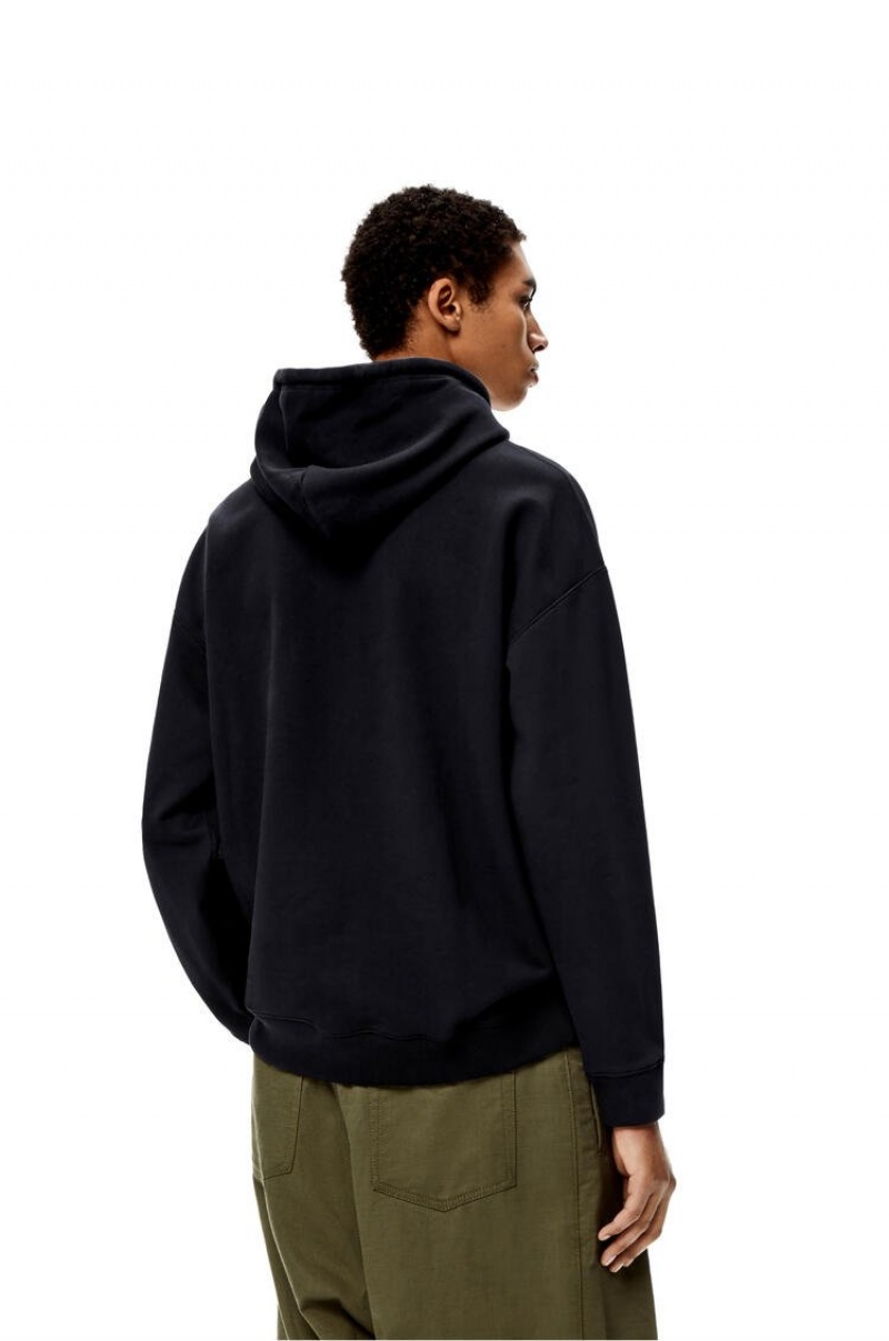 Sudaderas Loewe Anagram leather patch hoodie in cotton Hombre Azul Marino Oscuro | 297UPZHEC