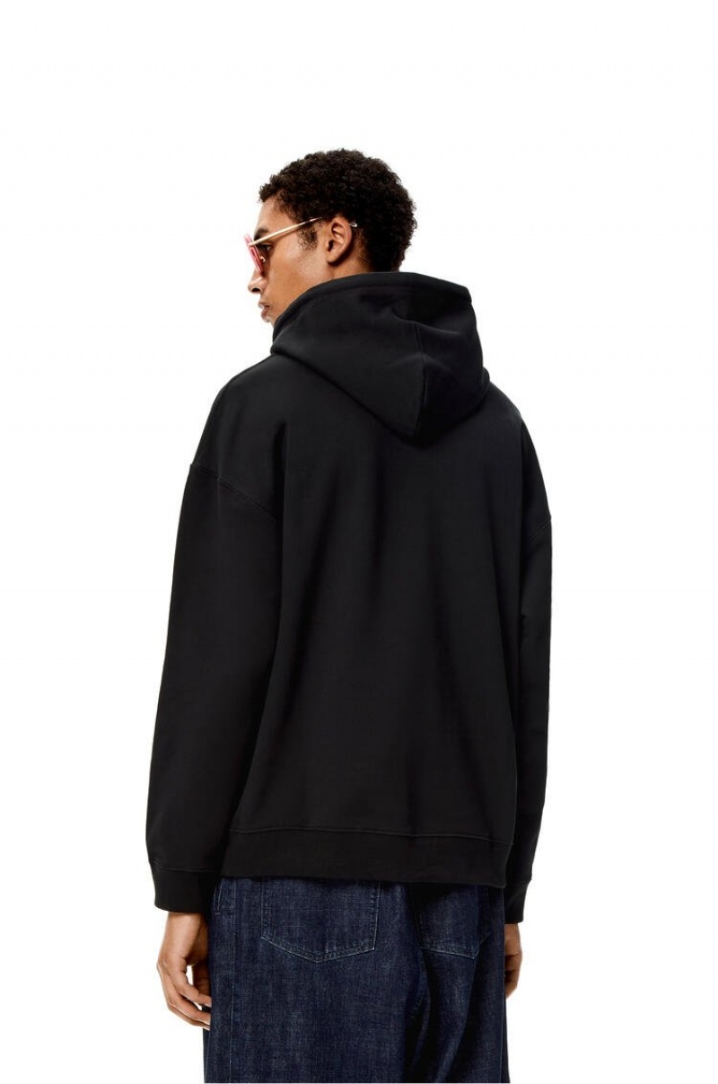 Sudaderas Loewe Anagram leather patch hoodie in cotton Hombre Negras | 502TKVHWX