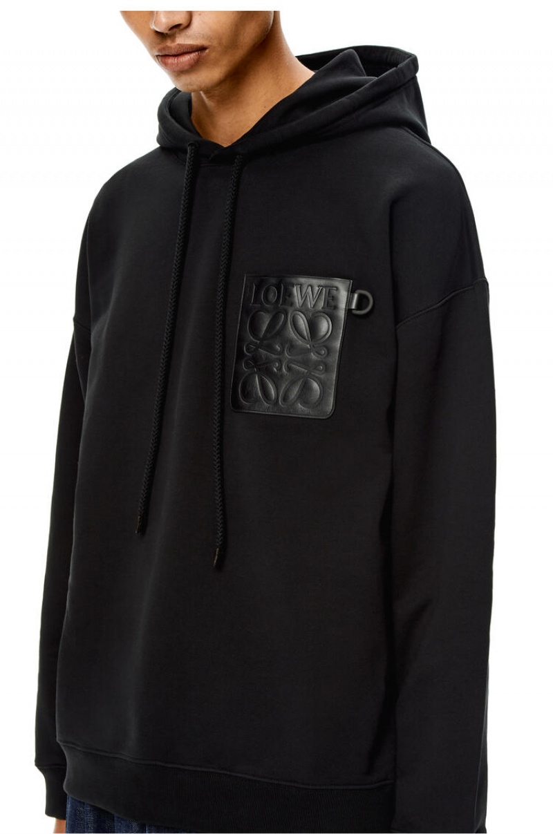 Sudaderas Loewe Anagram leather patch hoodie in cotton Hombre Negras | 502TKVHWX