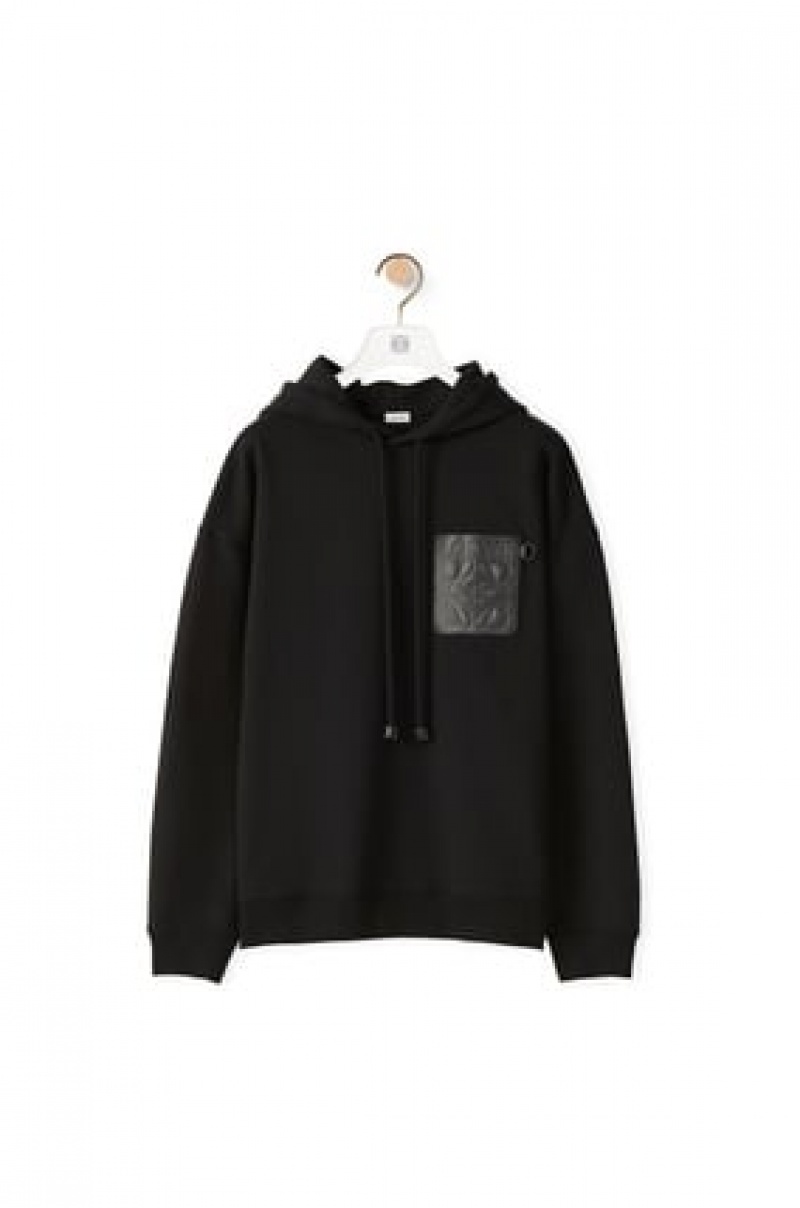 Sudaderas Loewe Anagram leather patch hoodie in cotton Hombre Negras | 502TKVHWX