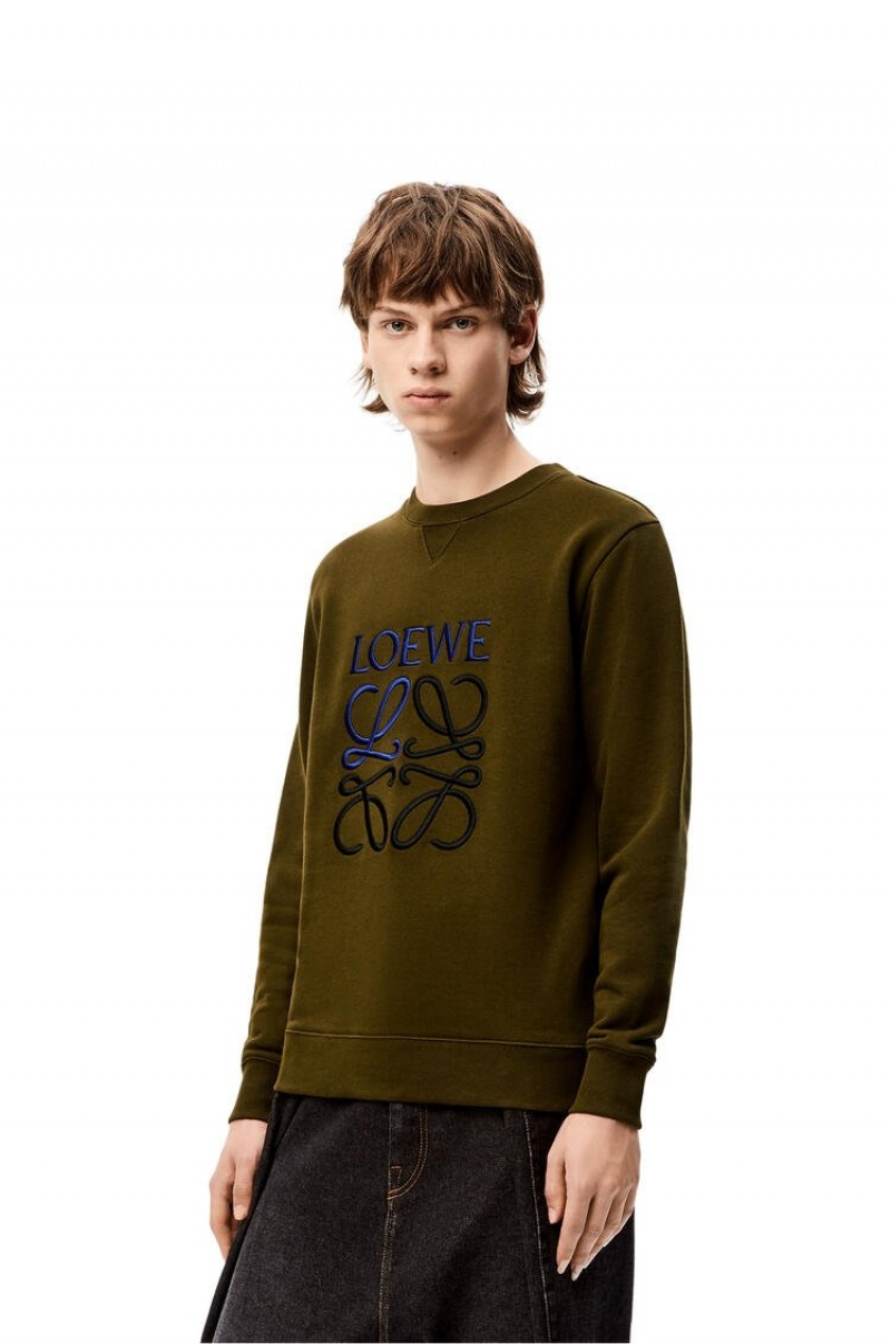 Sudaderas Loewe Anagram sweatshirt in cotton Hombre Kaki Oscuro Verde | 079KTWSRN