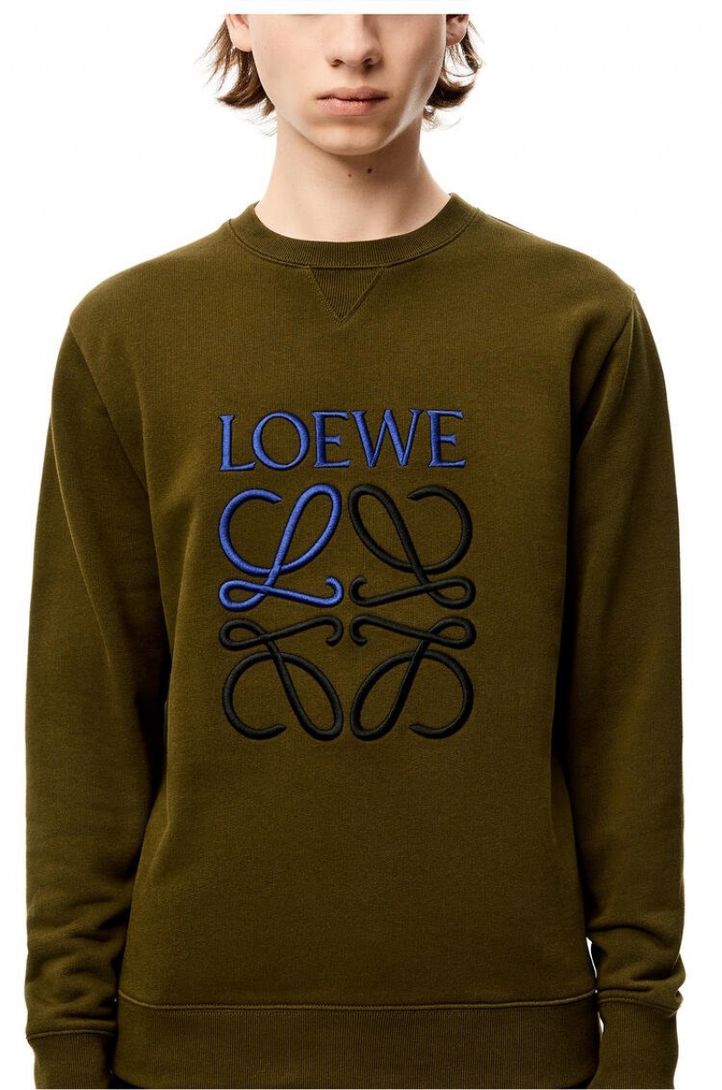 Sudaderas Loewe Anagram sweatshirt in cotton Hombre Kaki Oscuro Verde | 079KTWSRN