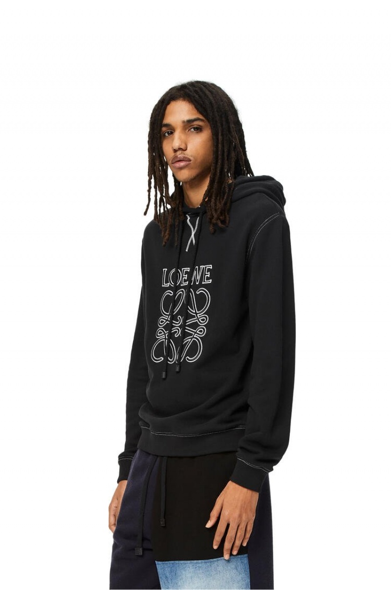 Sudaderas Loewe Anagram tonal hoodie in cotton Hombre Negras | 298XDMZOA