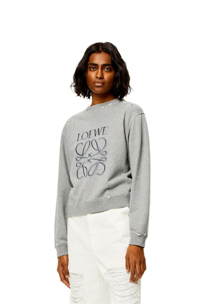 Sudaderas Loewe Distressed Anagram sweatshirt in cotton Mujer Gris | 523WKSOAF