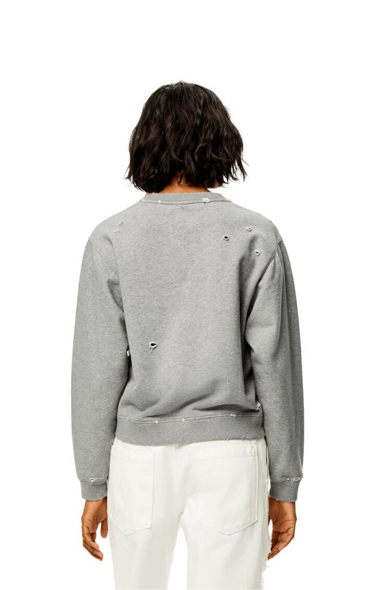 Sudaderas Loewe Distressed Anagram sweatshirt in cotton Mujer Gris | 523WKSOAF