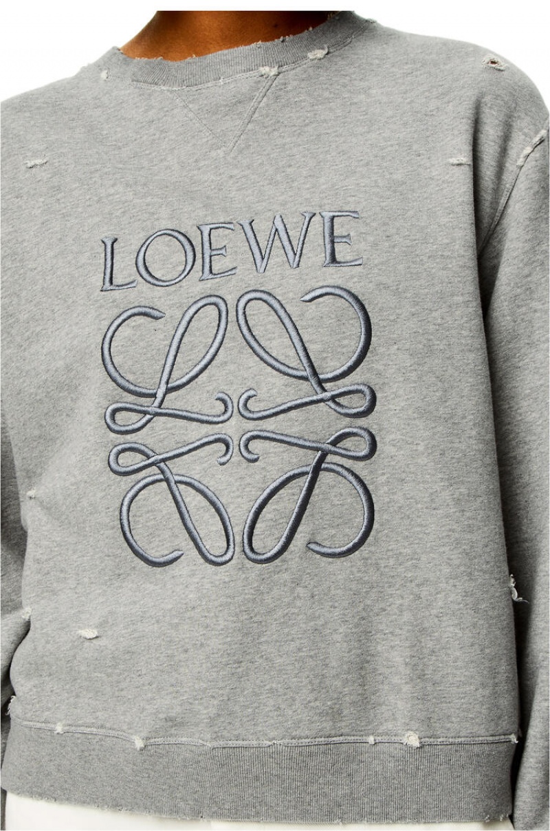 Sudaderas Loewe Distressed Anagram sweatshirt in cotton Mujer Gris | 523WKSOAF