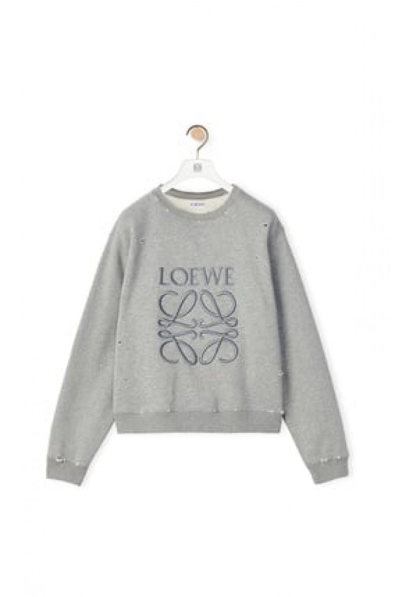 Sudaderas Loewe Distressed Anagram sweatshirt in cotton Mujer Gris | 523WKSOAF