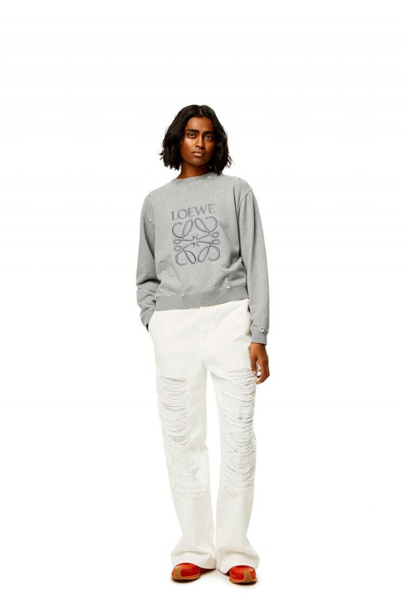 Sudaderas Loewe Distressed Anagram sweatshirt in cotton Mujer Gris | 523WKSOAF