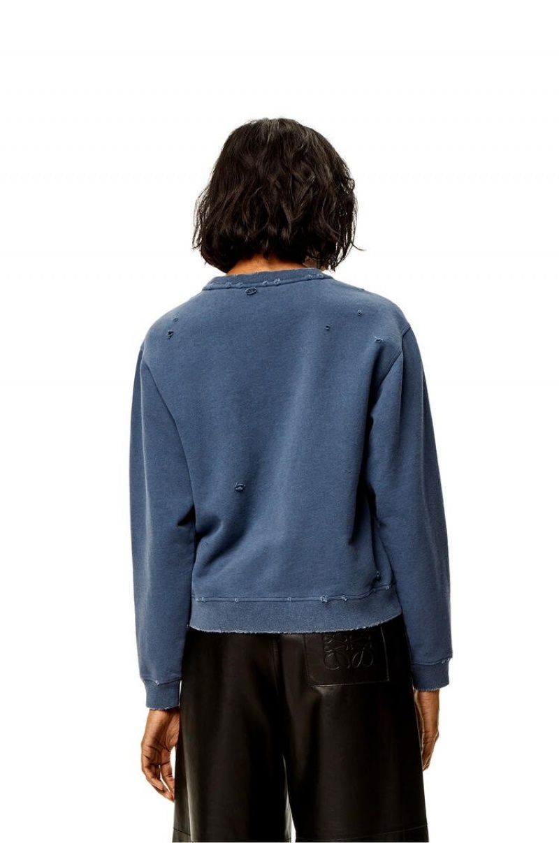 Sudaderas Loewe Distressed Anagram sweatshirt in cotton Mujer Azules | 097HNGVWO