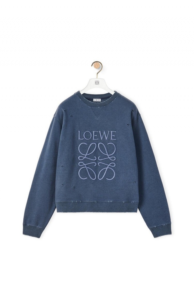 Sudaderas Loewe Distressed Anagram sweatshirt in cotton Mujer Azules | 097HNGVWO