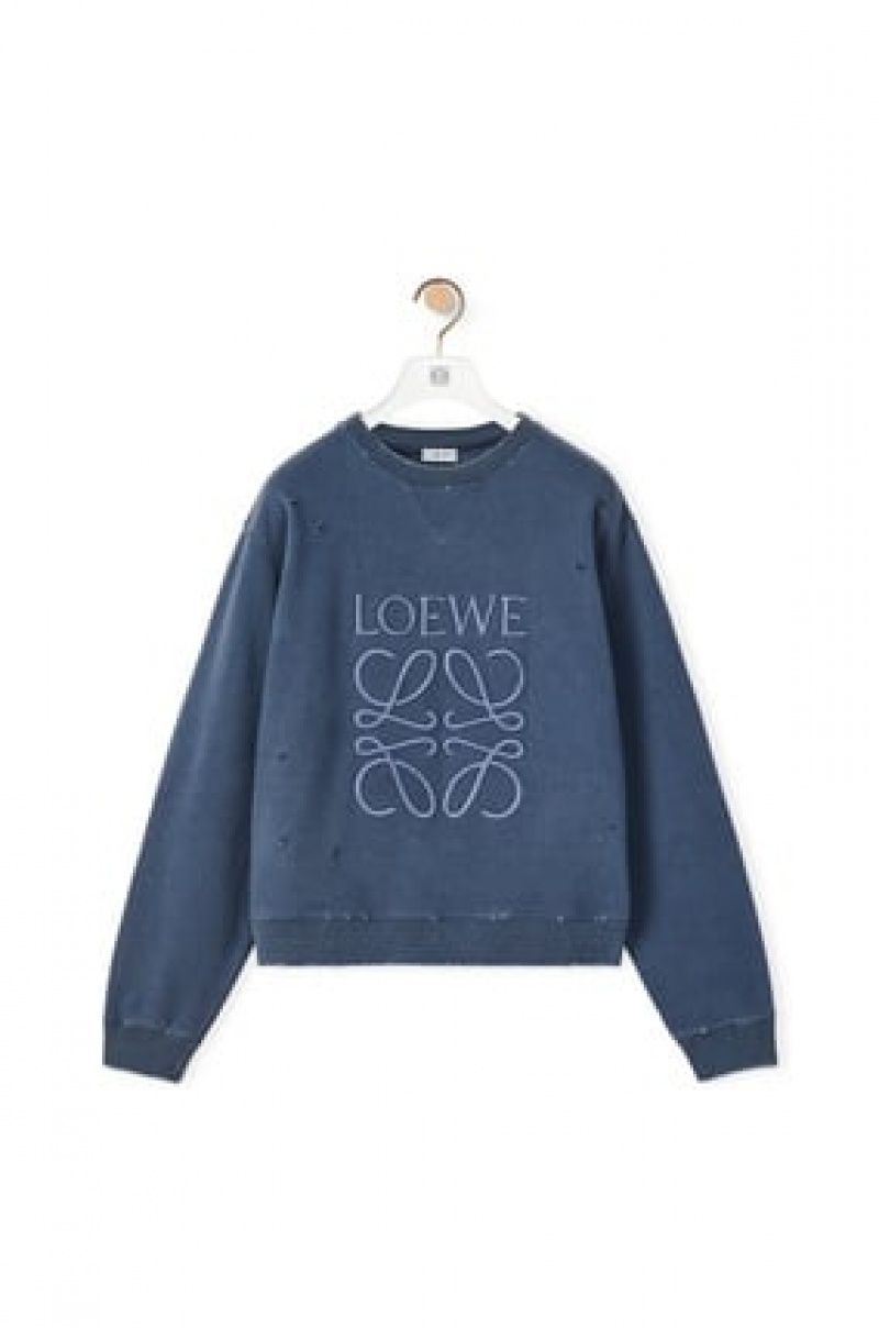 Sudaderas Loewe Distressed Anagram sweatshirt in cotton Mujer Azules | 097HNGVWO