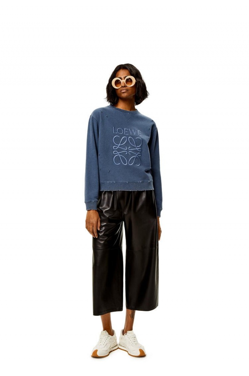 Sudaderas Loewe Distressed Anagram sweatshirt in cotton Mujer Azules | 097HNGVWO