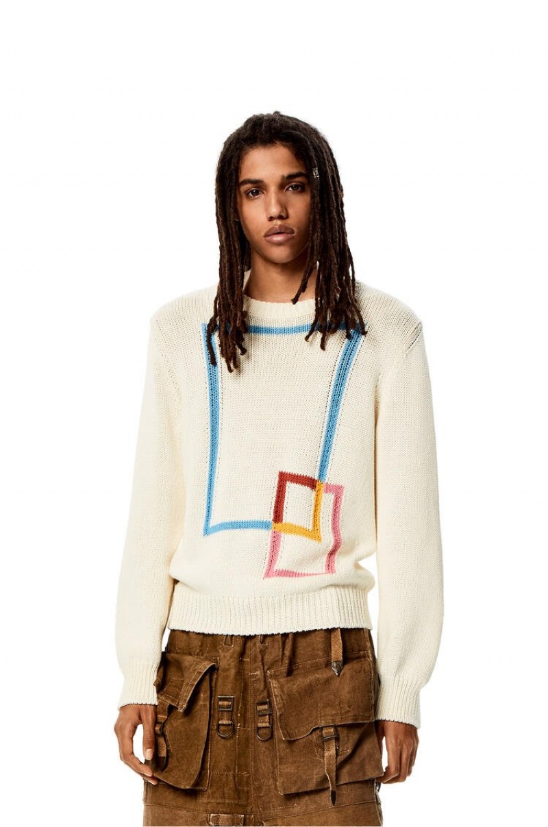 Sudaderas Loewe Double square sweater in organic cotton Hombre Blancas Multicolor | 204QINKGC