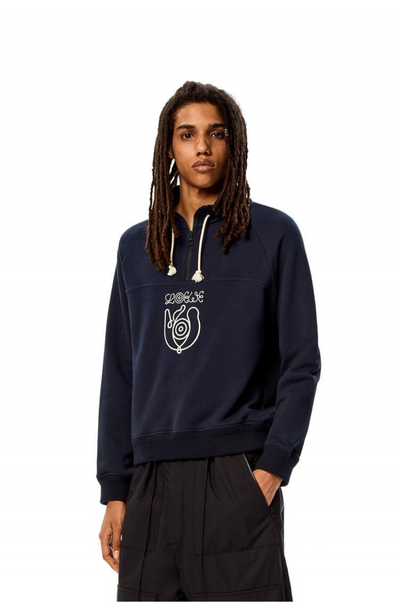 Sudaderas Loewe Embroidered zipped pullover in cotton Hombre Azules | 274MSLVJQ