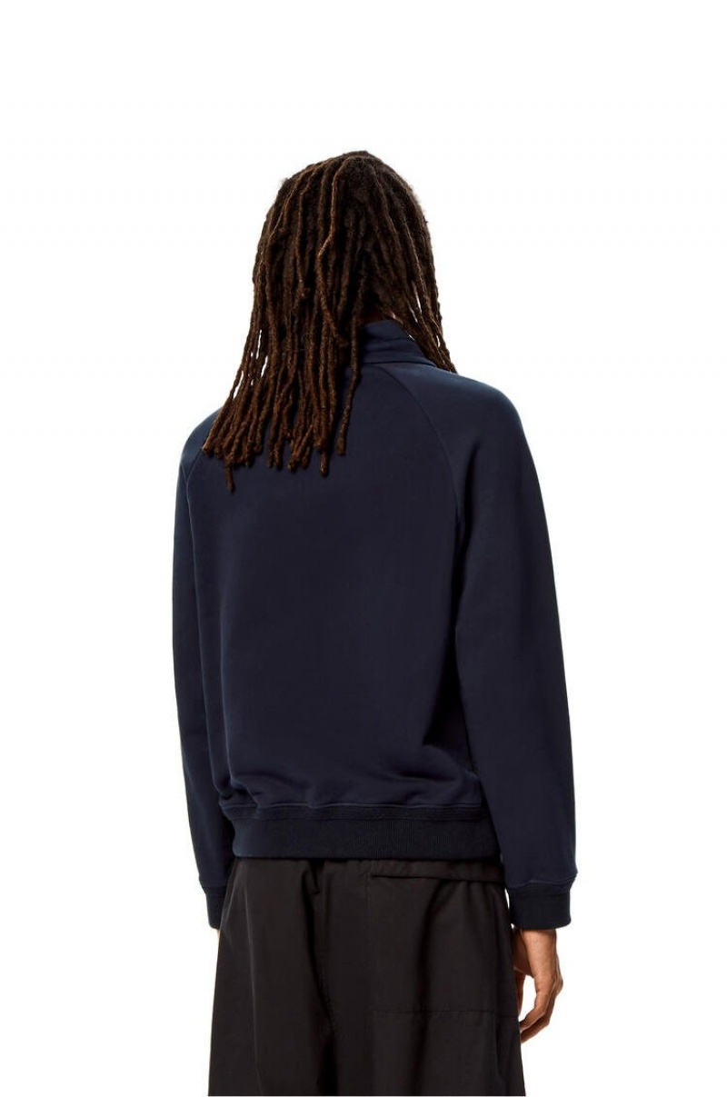 Sudaderas Loewe Embroidered zipped pullover in cotton Hombre Azules | 274MSLVJQ