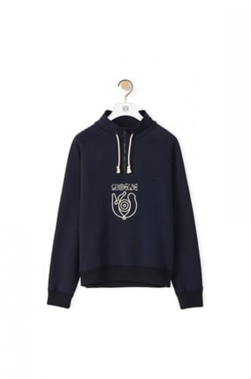 Sudaderas Loewe Embroidered zipped pullover in cotton Hombre Azules | 274MSLVJQ