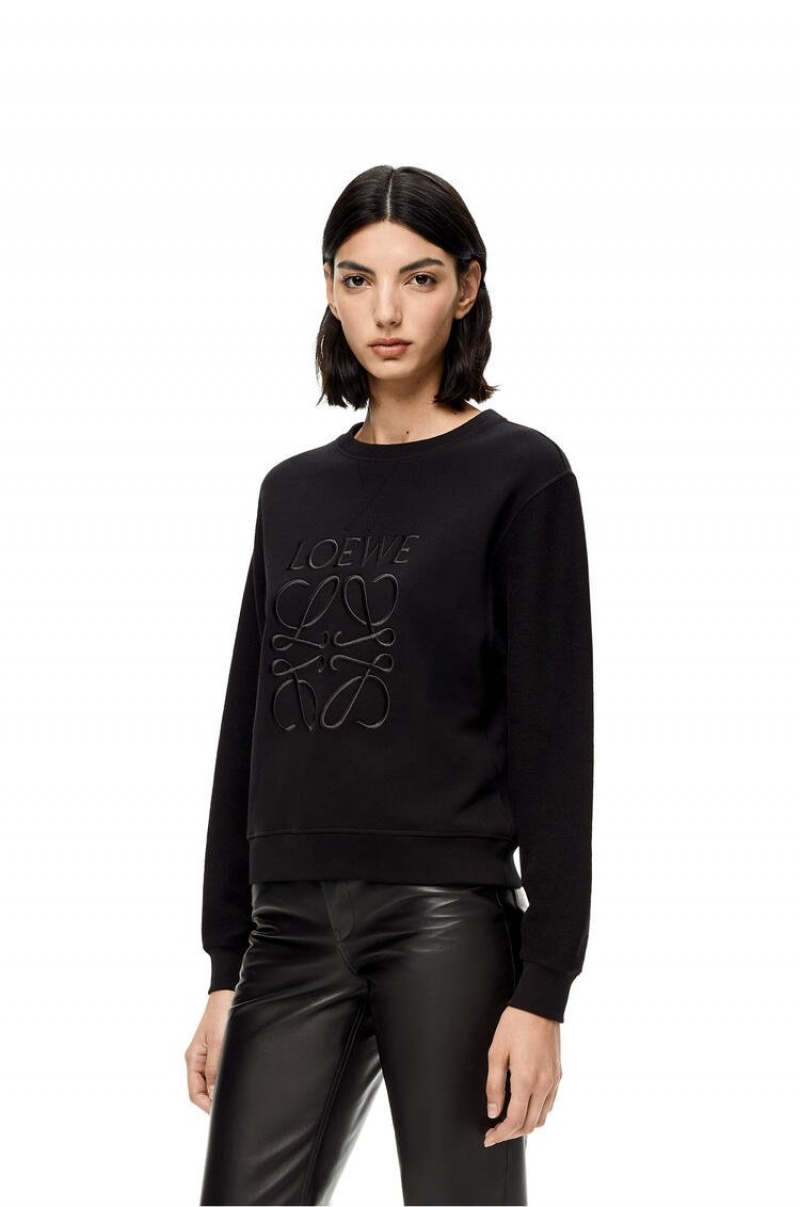 Sudaderas Loewe LOEWE Anagram embroidered sweatshirt in cotton Mujer Negras | 689PZJGTN