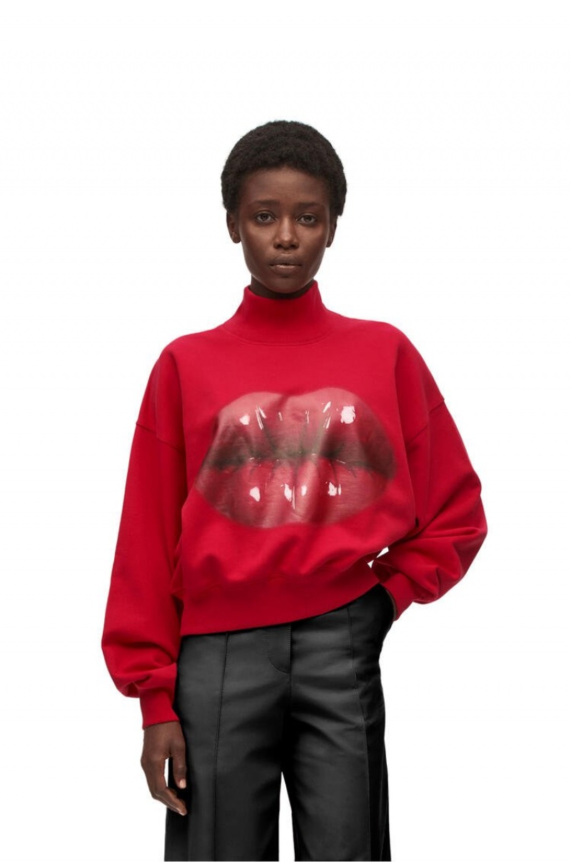 Sudaderas Loewe Loewe lips sweatshirt in cotton Mujer Rojas | 109NQXEZM