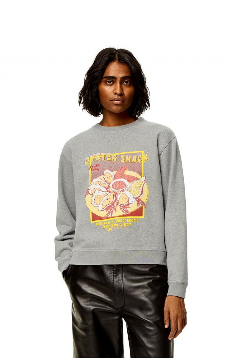 Sudaderas Loewe Oysters print sweatshirt in cotton Mujer Gris | 014TWRFAZ