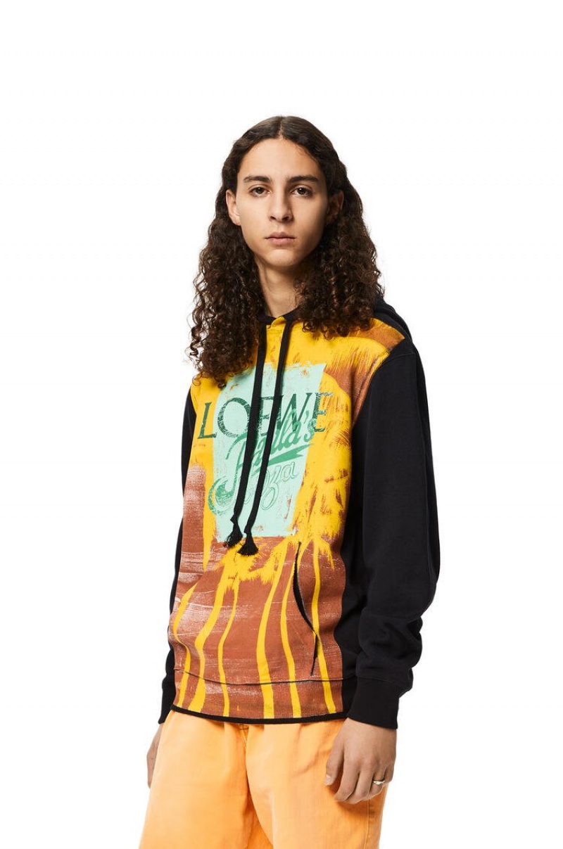 Sudaderas Loewe Palm print hoodie in cotton Hombre Negras Multicolor | 795VMDJGY