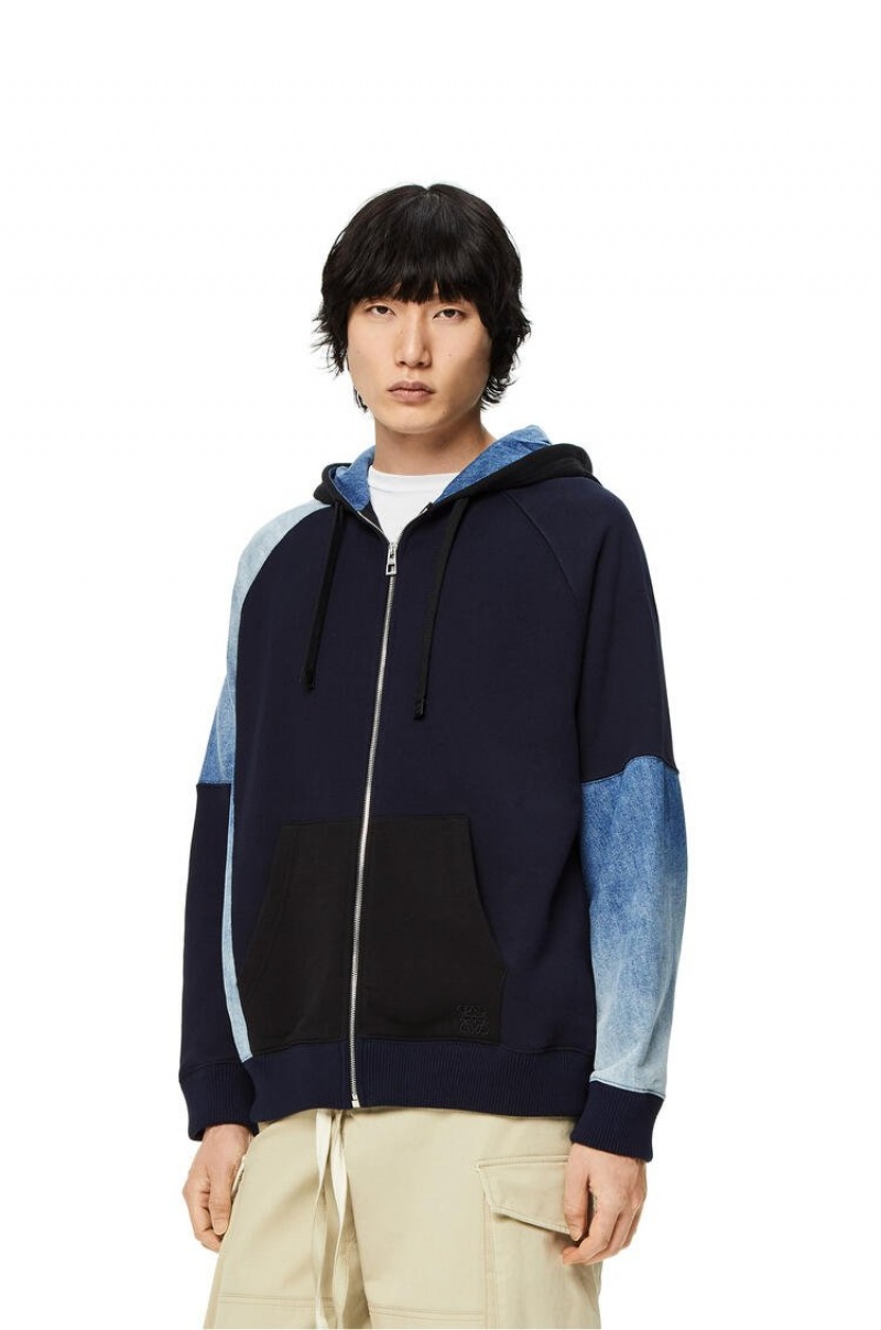 Sudaderas Loewe Patchwork hoodie in cotton Hombre Negras Azul Marino Oscuro | 307IYLREN