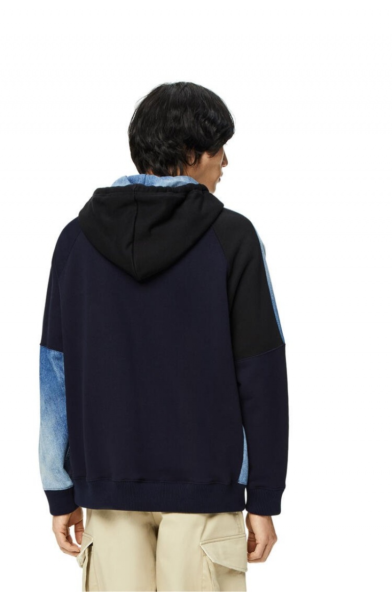 Sudaderas Loewe Patchwork hoodie in cotton Hombre Negras Azul Marino Oscuro | 307IYLREN