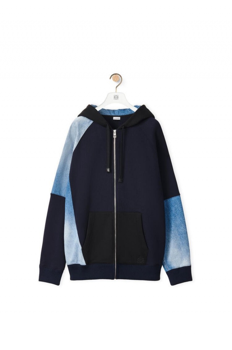 Sudaderas Loewe Patchwork hoodie in cotton Hombre Negras Azul Marino Oscuro | 307IYLREN