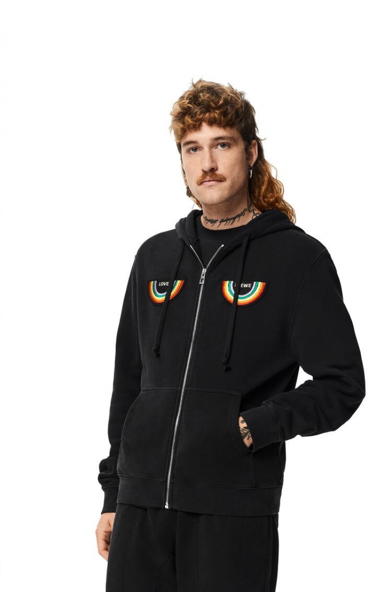 Sudaderas Loewe Rainbow patch zip-up hoodie in cotton Hombre Negras | 286GDQWFH