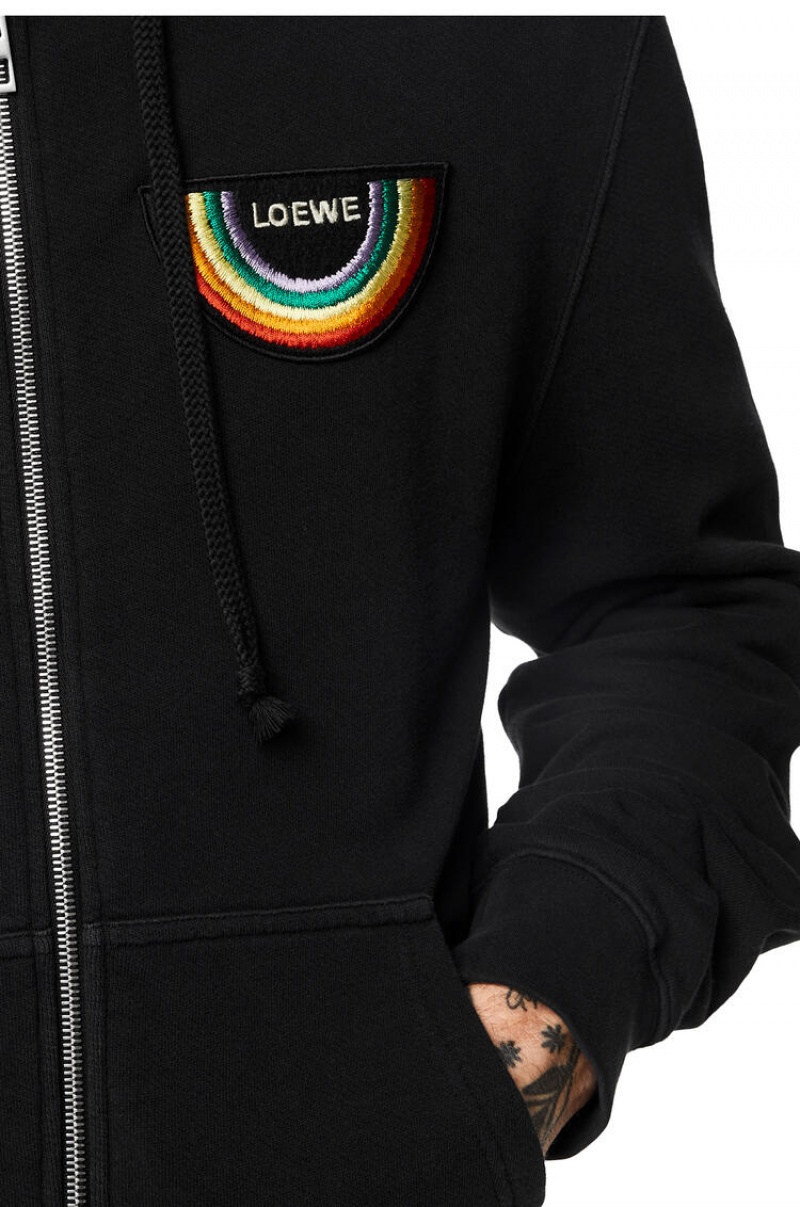 Sudaderas Loewe Rainbow patch zip-up hoodie in cotton Hombre Negras | 286GDQWFH